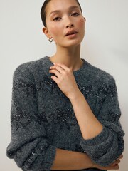 Charcoal Grey Tinsel Bow Long Sleeve Christmas Jumper - Image 5 of 8