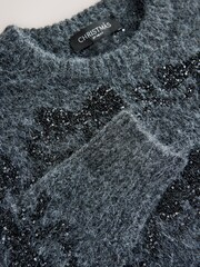 Charcoal Grey Tinsel Bow Long Sleeve Christmas Jumper - Image 7 of 8