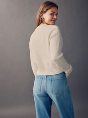 Ecru Bows Crew Neck Knitted Cardigan - Image 3 of 6
