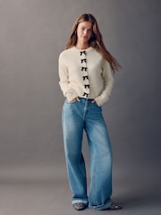 Ecru Bows Crew Neck Knitted Cardigan - Image 4 of 6