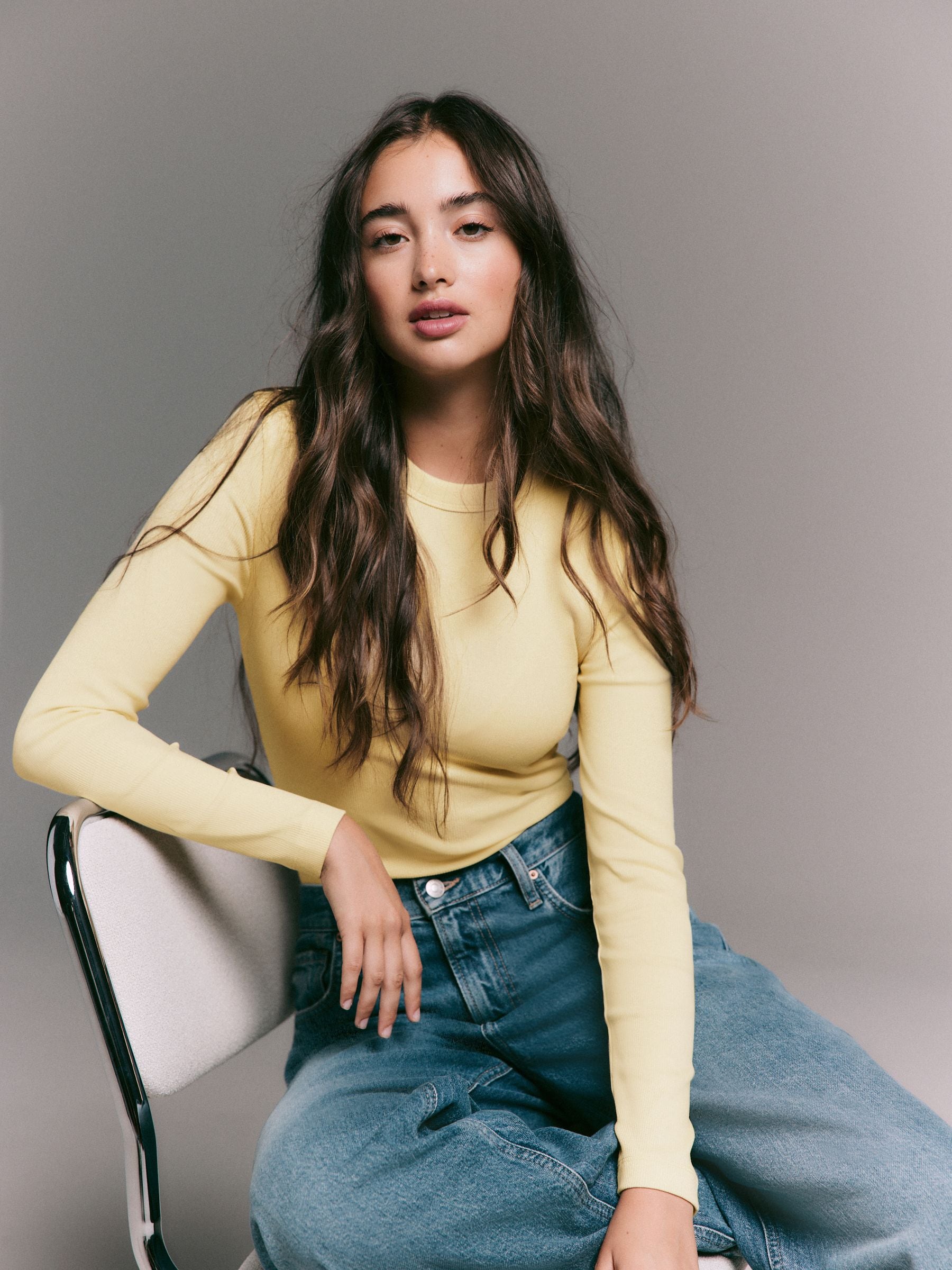 Buy Butter Yellow Long Sleeve Ribbed Crew Neck Top from Next South