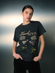 Charcoal Grey Christmas Martini Sparkle Graphic Crew Neck T-Shirt - Image 2 of 7