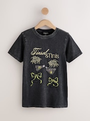 Charcoal Grey Christmas Martini Sparkle Graphic Crew Neck T-Shirt - Image 5 of 7