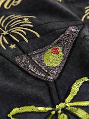 Charcoal Grey Christmas Martini Sparkle Graphic Crew Neck T-Shirt - Image 6 of 7