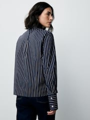 Navy Blue Stripe Fitted Stretch Essential Long Sleeve Shirt - Image 4 of 8