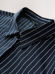 Navy Blue Stripe Fitted Stretch Essential Long Sleeve Shirt - Image 8 of 8