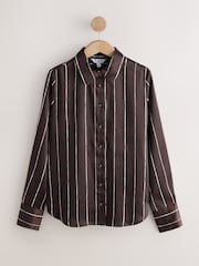 Chocolate Brown Stripe Satin Long Sleeve Shirt - Image 1 of 3