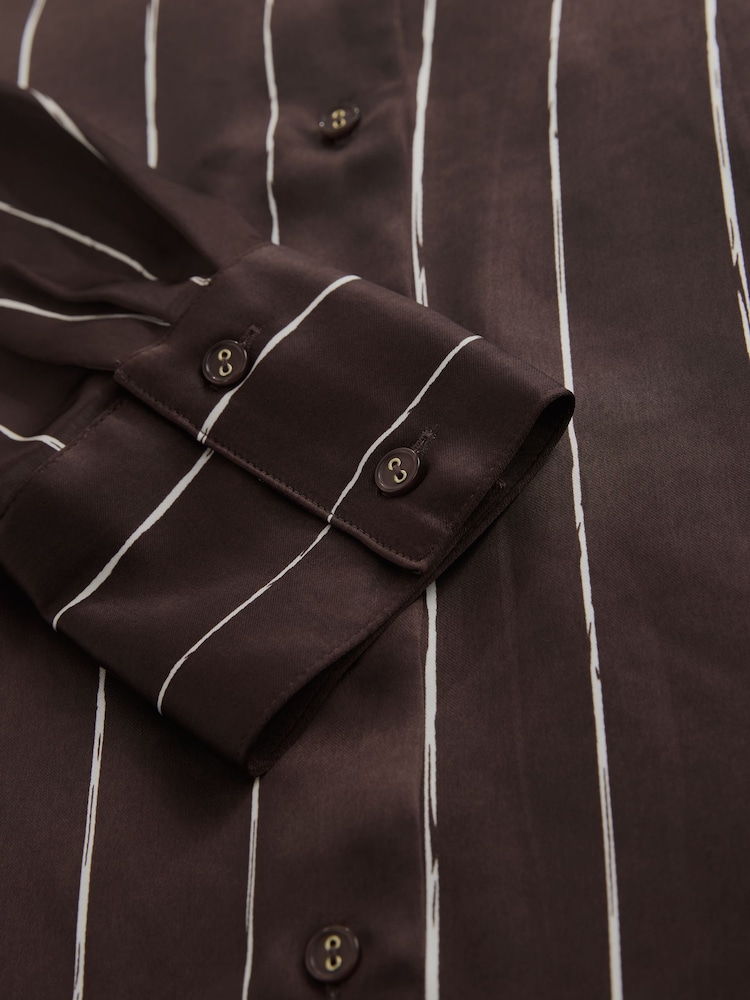 Chocolate Brown Stripe Satin Long Sleeve Shirt - Image 2 of 3