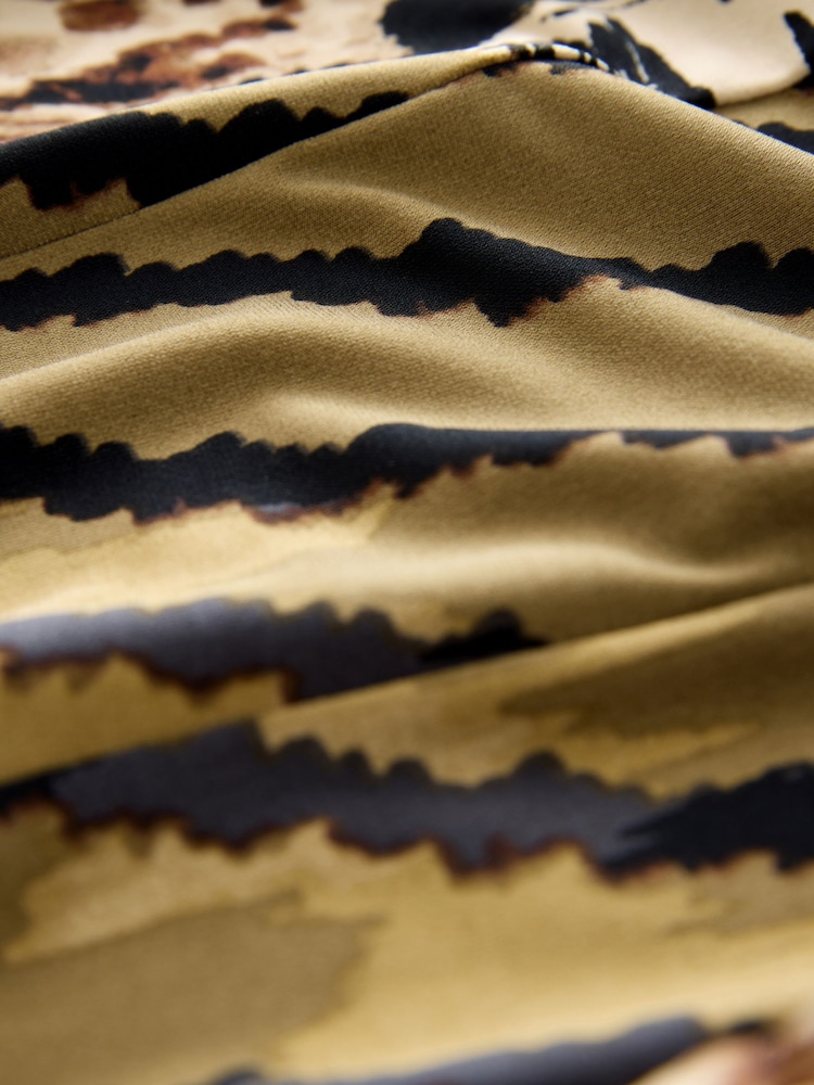 Brown Spliced Animal Print Long Sleeve A-Line Mini Dress - Image 3 of 3 Brown Spliced Animal Print Long Sleeve A-Line Mini Dress - Image 3 of 3