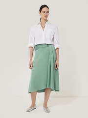 Jigsaw Green Satin Crepe Waist Detail Skirt - Image 1 of 5