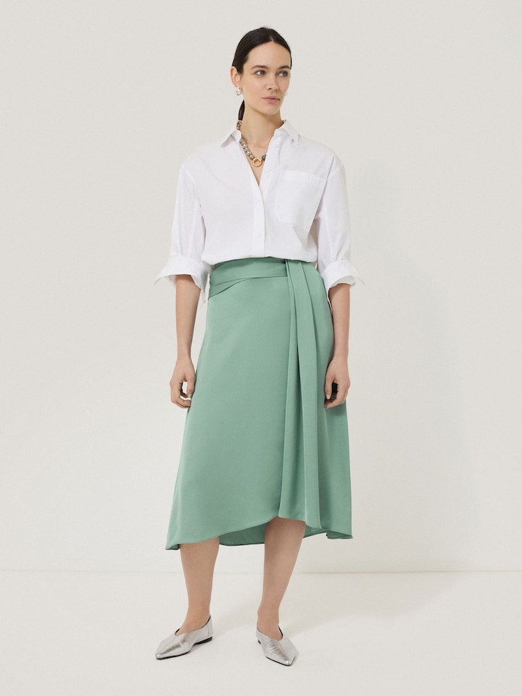 Jigsaw Green Satin Crepe Waist Detail Skirt - Image 1 of 5