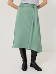 Jigsaw Green Satin Crepe Waist Detail Skirt - Image 3 of 5