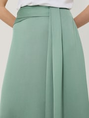 Jigsaw Green Satin Crepe Waist Detail Skirt - Image 5 of 5