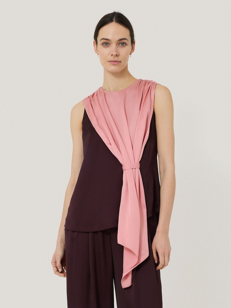 Jigsaw Red Viscose Drape Cape Top - Image 2 of 6