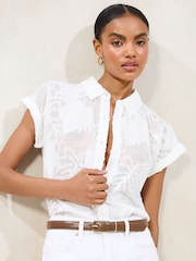 Lipsy White Burnout Button Through Short Sleeve Shirt - Image 1 of 4