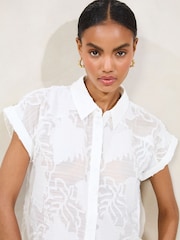 Lipsy White Burnout Button Through Short Sleeve Shirt - Image 2 of 4