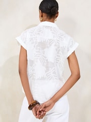 Lipsy White Burnout Button Through Short Sleeve Shirt - Image 4 of 4