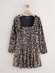 Black/Gold Square Neck Flippy Mini Sequin Dress - Image 6 of 9