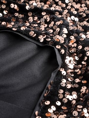 Black/Gold Square Neck Flippy Mini Sequin Dress - Image 7 of 9