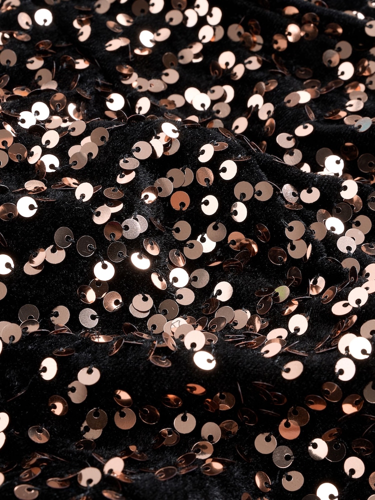 Black/Gold Square Neck Flippy Mini Sequin Dress - Image 9 of 9