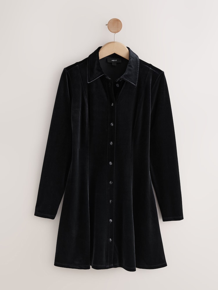 blue dress for baby girl Zara Black Long Sleeve Tie Waist Collared Button Down Mini Shirt Dress Size  XL main image 1