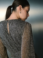 Gold Sparkle Plisse Tie-Waist Wrap Jumpsuit - Image 4 of 8