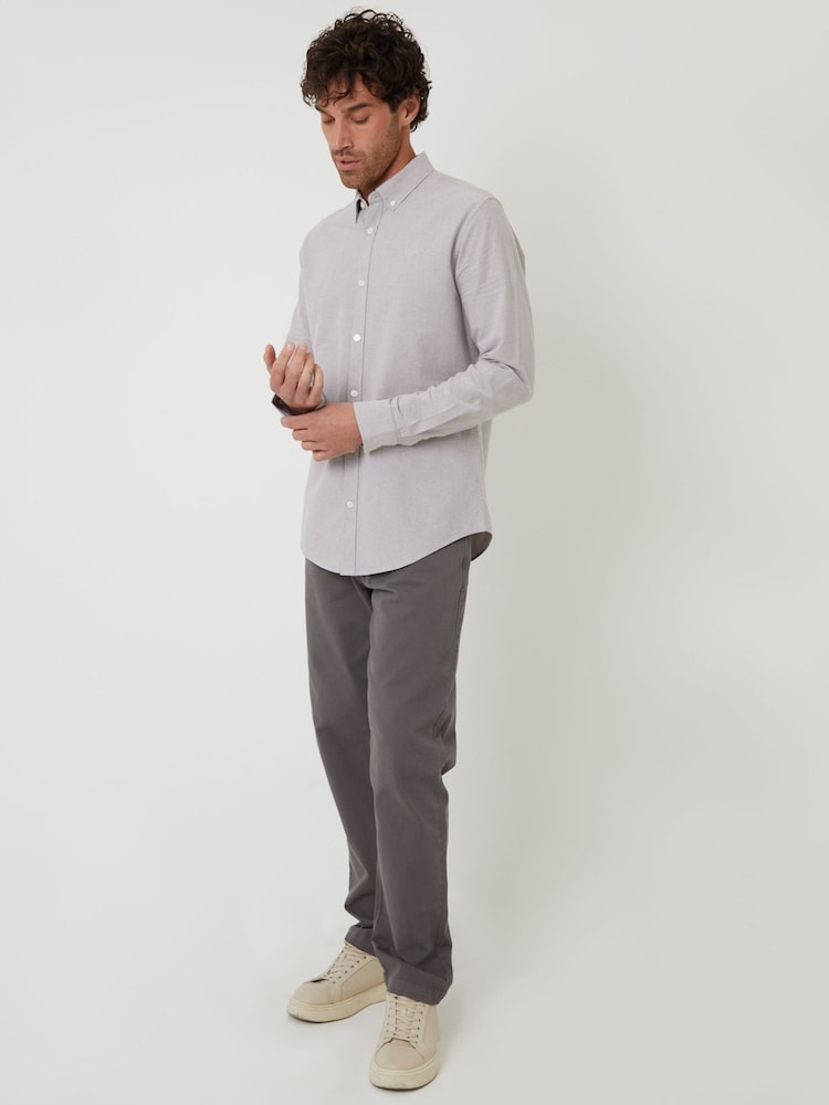 Threadbare Fog Grey Oxford Long Sleeve Shirt - Image 2 of 5