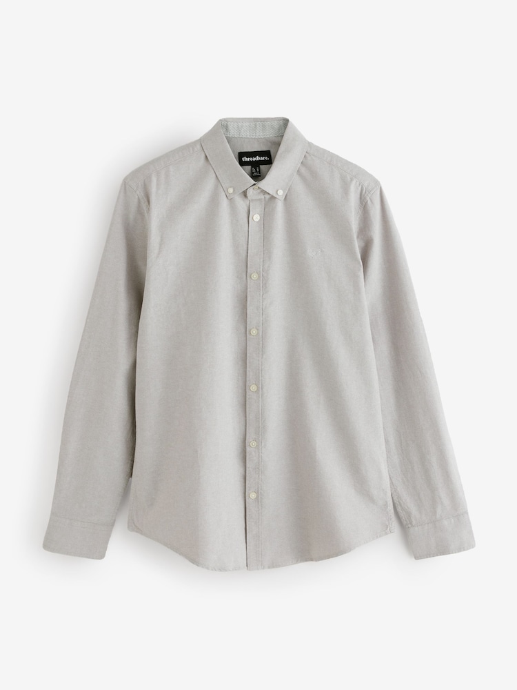Threadbare Fog Grey Oxford Long Sleeve Shirt - Image 5 of 5