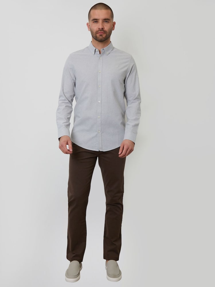 Gri Chrome - Cămașă Threadbare Oxford Mânecă lungă - Image 3 of 4