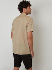 Threadbare Natural Linen Blend Palm Embroidered Short Sleeve Shirt - Image 2 of 5