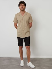 Threadbare Natural Linen Blend Palm Embroidered Short Sleeve Shirt - Image 3 of 5