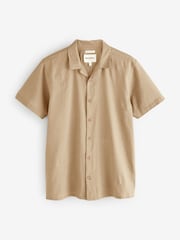 Threadbare Natural Linen Blend Palm Embroidered Short Sleeve Shirt - Image 5 of 5