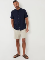 Threadbare Navy Grandad Collar Linen Blend Short Sleeve Shirt - Image 3 of 4