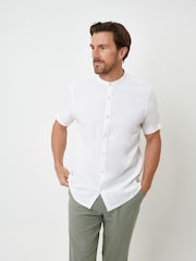 Threadbare White Grandad Collar Linen Blend Short Sleeve Shirt - Image 2 of 5