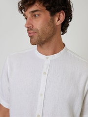 Threadbare White Grandad Collar Linen Blend Short Sleeve Shirt - Image 4 of 5