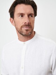 Threadbare White Grandad Collar Linen Blend Short Sleeve Shirt - Image 5 of 5