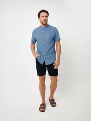 Threadbare Light Blue Grandad Collar Linen Blend Short Sleeve Shirt - Image 3 of 4
