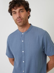 Threadbare Light Blue Grandad Collar Linen Blend Short Sleeve Shirt - Image 4 of 4