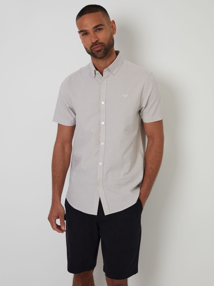 Threadbare Natural Oxford Short Sleeve Shirt - Image 1 of 4 Threadbare Natural Oxford Short Sleeve Shirt - Image 1 of 4
