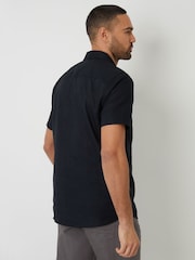 Zwart - Threadbare - Overhemd van linnenmix met korte mouwen - Image 2 of 4