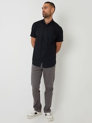 Zwart - Threadbare - Overhemd van linnenmix met korte mouwen - Image 3 of 4
