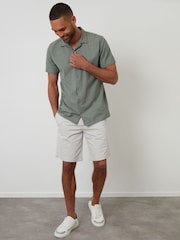 Threadbare Green Linen Blend Palm Embroidered Short Sleeve Shirt - Image 3 of 5