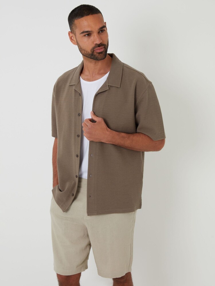 Threadbare Green Textured Revere Collar Short Sleeve Shirt - Image 1 of 4