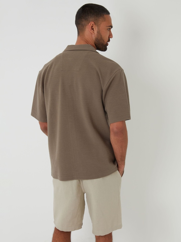 Threadbare Green Textured Revere Collar Short Sleeve Shirt - Image 2 of 4