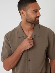 Threadbare Green Textured Revere Collar Short Sleeve Shirt - Image 4 of 4