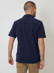 Threadbare Blue Jersey Pique Revere Collar Short Sleeve 100% Cotton Shirt - Image 2 of 4