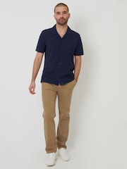 Threadbare Blue Jersey Pique Revere Collar Short Sleeve 100% Cotton Shirt - Image 3 of 4