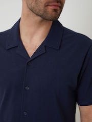 Threadbare Blue Jersey Pique Revere Collar Short Sleeve 100% Cotton Shirt - Image 4 of 4
