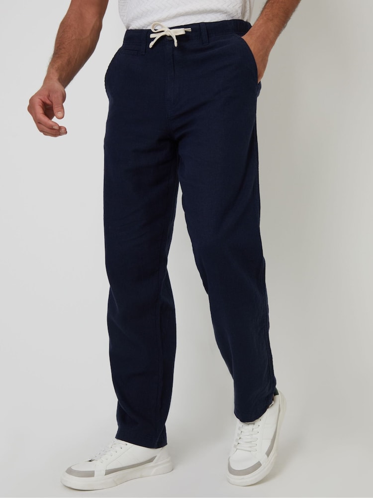 Threadbare Navy Linen Blend Trousers - Image 1 of 5