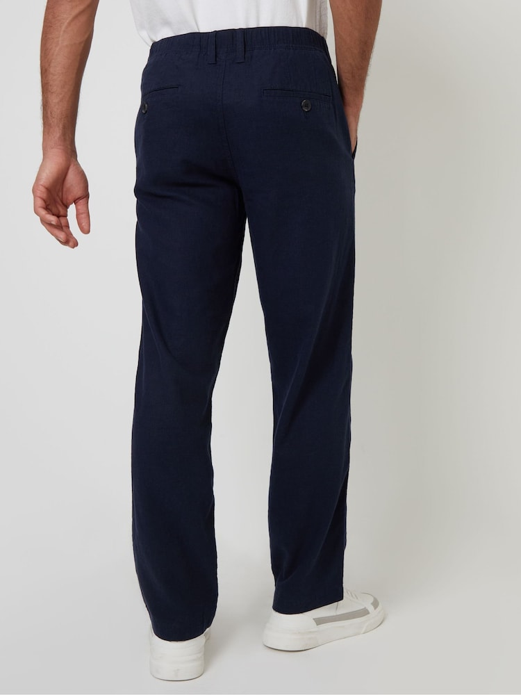 Threadbare Navy Linen Blend Trousers - Image 2 of 5